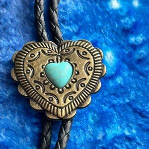 4/$50 Heart-Shaped Gold and Turquoise bolo tie